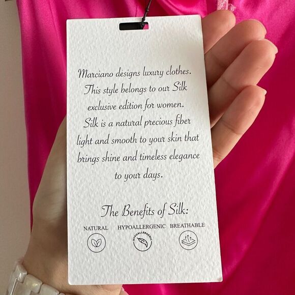 Marciano Guess 100% Silk Dress Womens 10 Maxi Gown Fuchsia Pink Halter Open Back - Picture 10 of 13